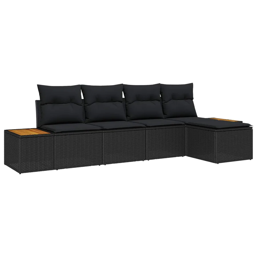Ensemble de canapé de jardin avec coussin 6 pcs Noir Polyrotin - 2