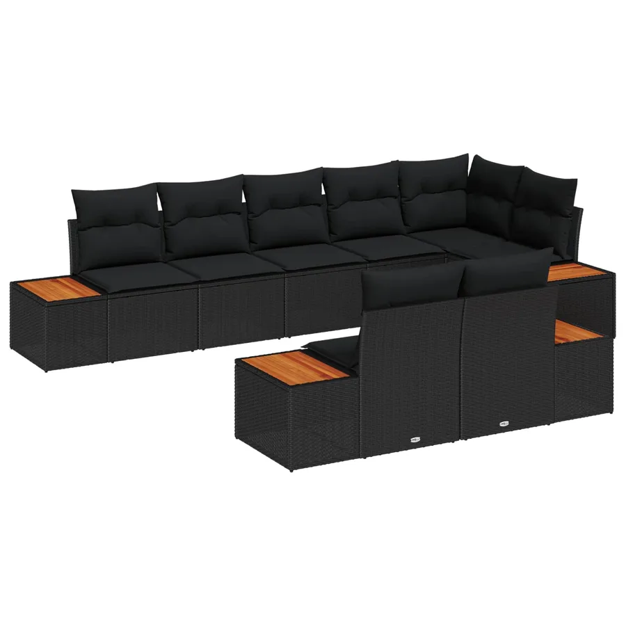 Ensemble de canapé de jardin avec coussin 8 pcs Noir Polyrotin - 2