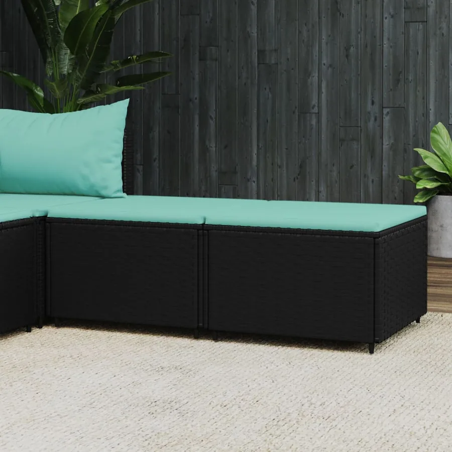 Repose-pieds de jardin et coussins lot de 2 noir résine tressée