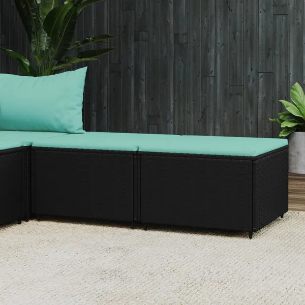 Repose-pieds de jardin et coussins lot de 2 noir résine tressée