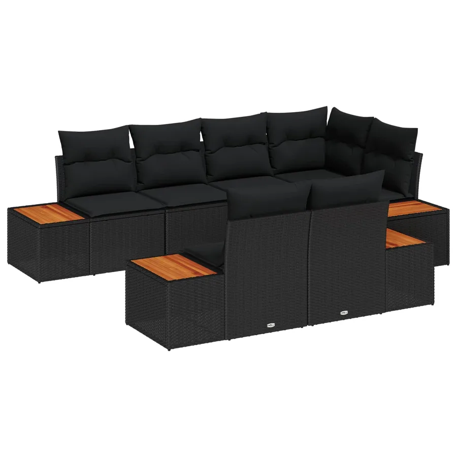 Ensemble de canapé de jardin avec coussin 7 pcs Noir Polyrotin - 2