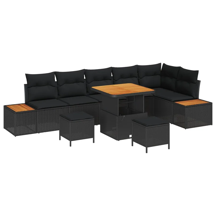 Ensemble de canapé de jardin avec coussin 9 pcs Noir Poly rotin - 2