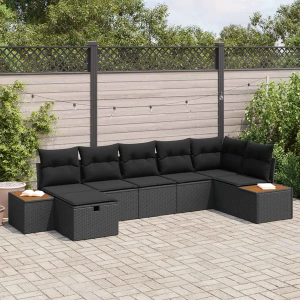 Ensemble de canapé de jardin 7 pcs Noir Poly rotin