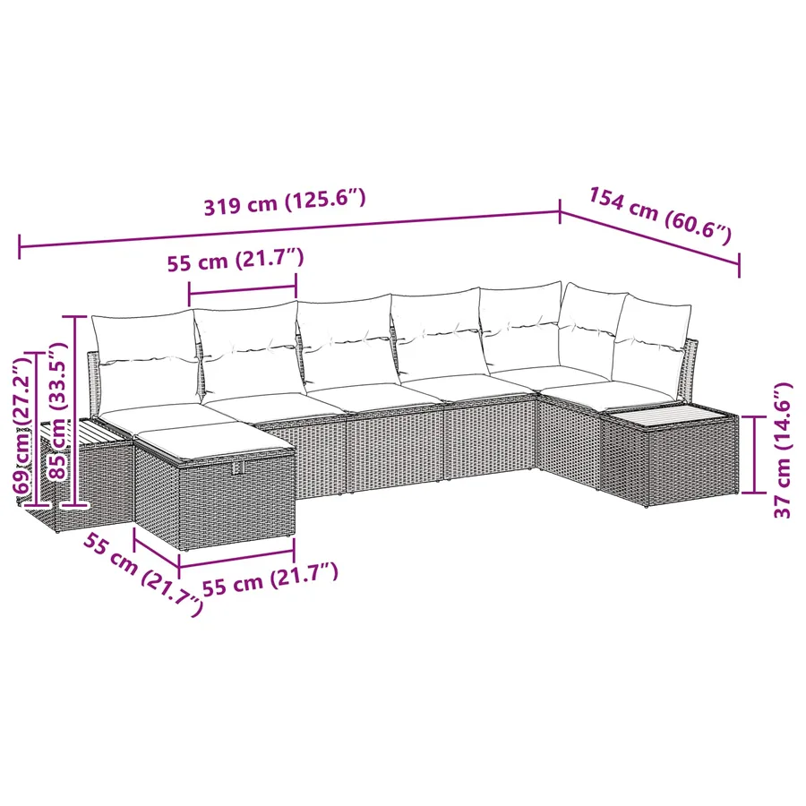 Ensemble de canapé de jardin 7 pcs Noir Poly rotin - 14