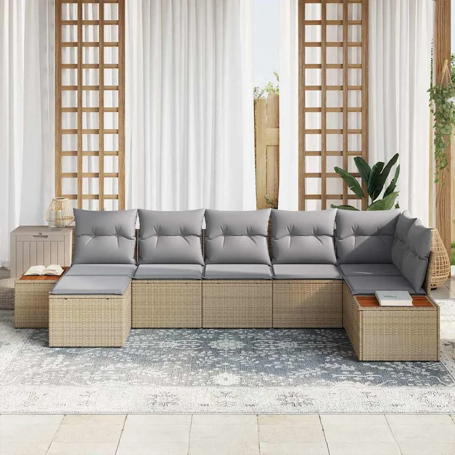Ensemble de canapé de jardin 8 pcs Beige et Gris clair - 3