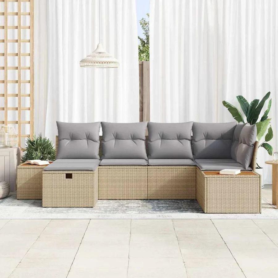 Ensemble de canapé de jardin avec coussin Beige polyrotin - 3