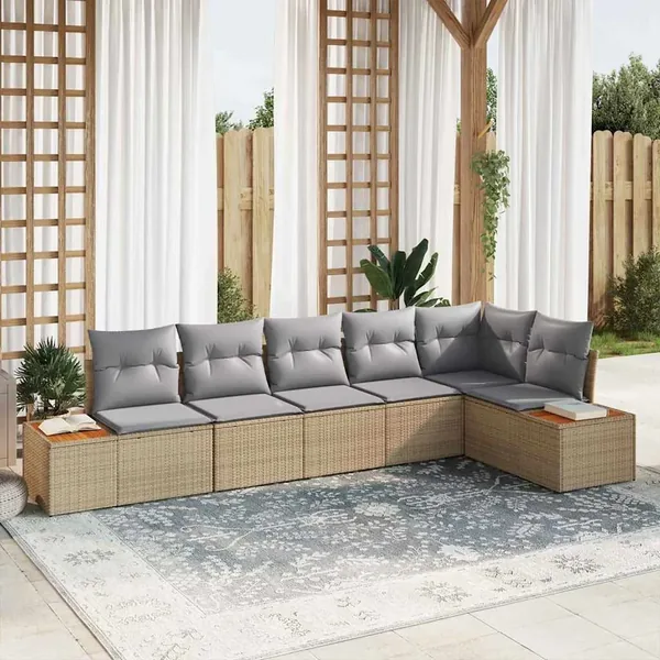 Ensemble de canapé de jardin 6 pcs Beige et Gris clair