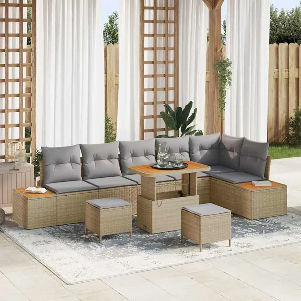 Ensemble de canapé de jardin 9 pcs Beige Poly rotin