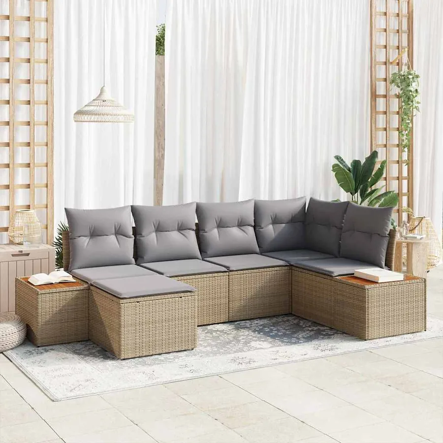 Ensemble de canapé de jardin 7 pcs Beige et Gris clair