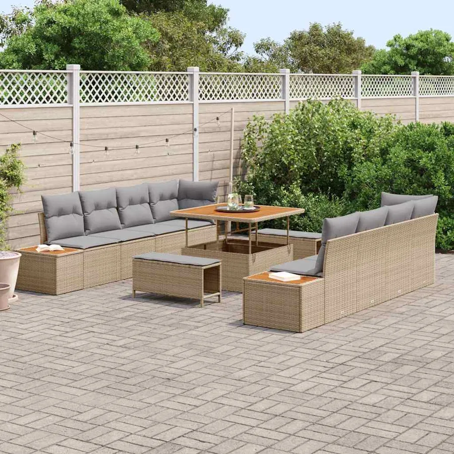 Ensemble de canapé de jardin 11 pcs Beige Poly rotin - 3