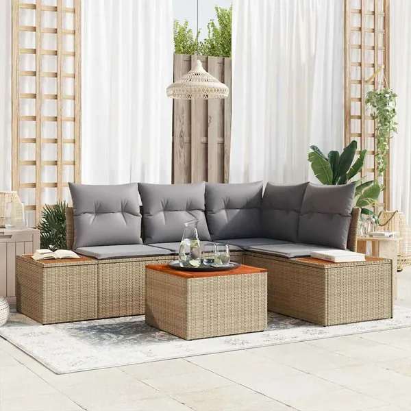 Ensemble de canapé de jardin 4 pcs Beige et Gris clair