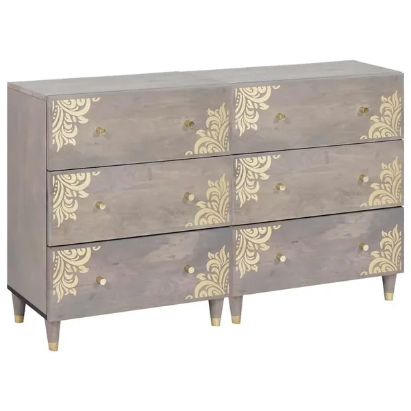 Buffet 2 pcs Gris 60 x 33 x 75 cm Bois de mangue massif