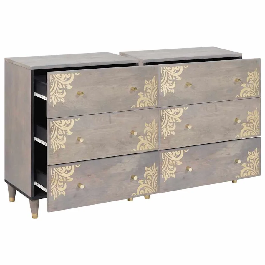 Buffet 2 pcs Gris 60 x 33 x 75 cm Bois de mangue massif - 2