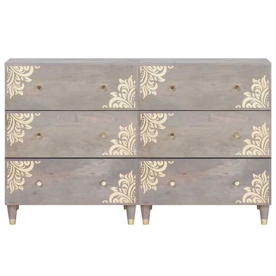 Buffet 2 pcs Gris 60 x 33 x 75 cm Bois de mangue massif - 4