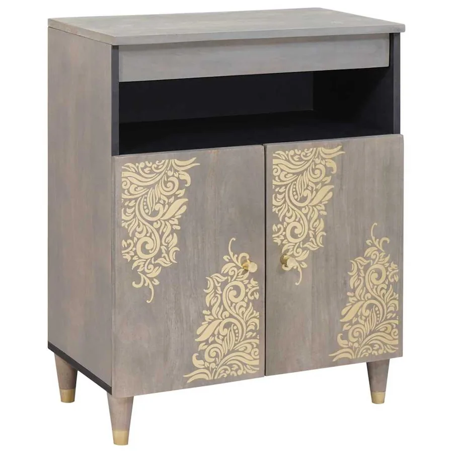 Buffet Gris et or 60 x 33 x 75 cm Bois de mangue massif