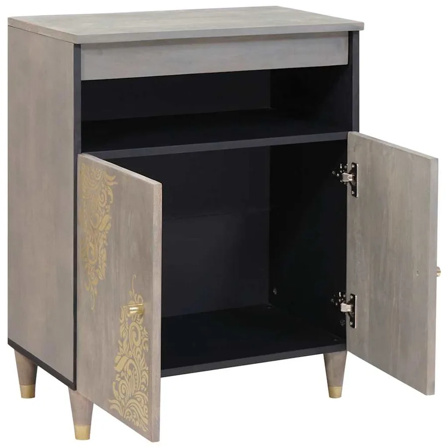 Buffet Gris et or 60 x 33 x 75 cm Bois de mangue massif - 2