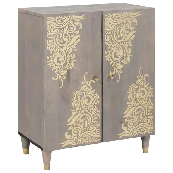 Buffet Gris et or 60 x 33 x 75 cm Bois de mangue massif
