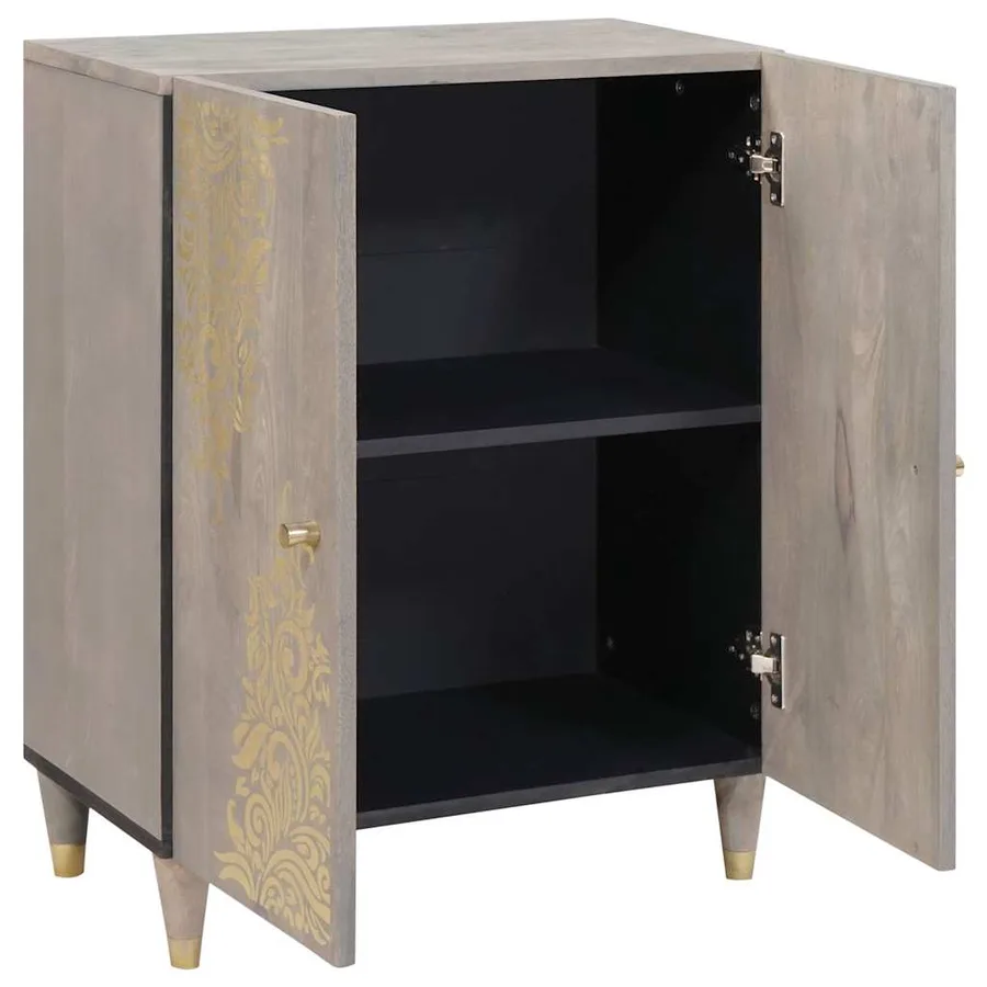 Buffet Gris et or 60 x 33 x 75 cm Bois de mangue massif - 2