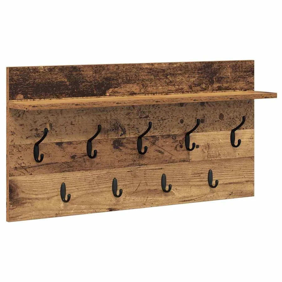Porte-manteau mural avec étagère Bois ancien 80 x 40 x 12 cm - 2