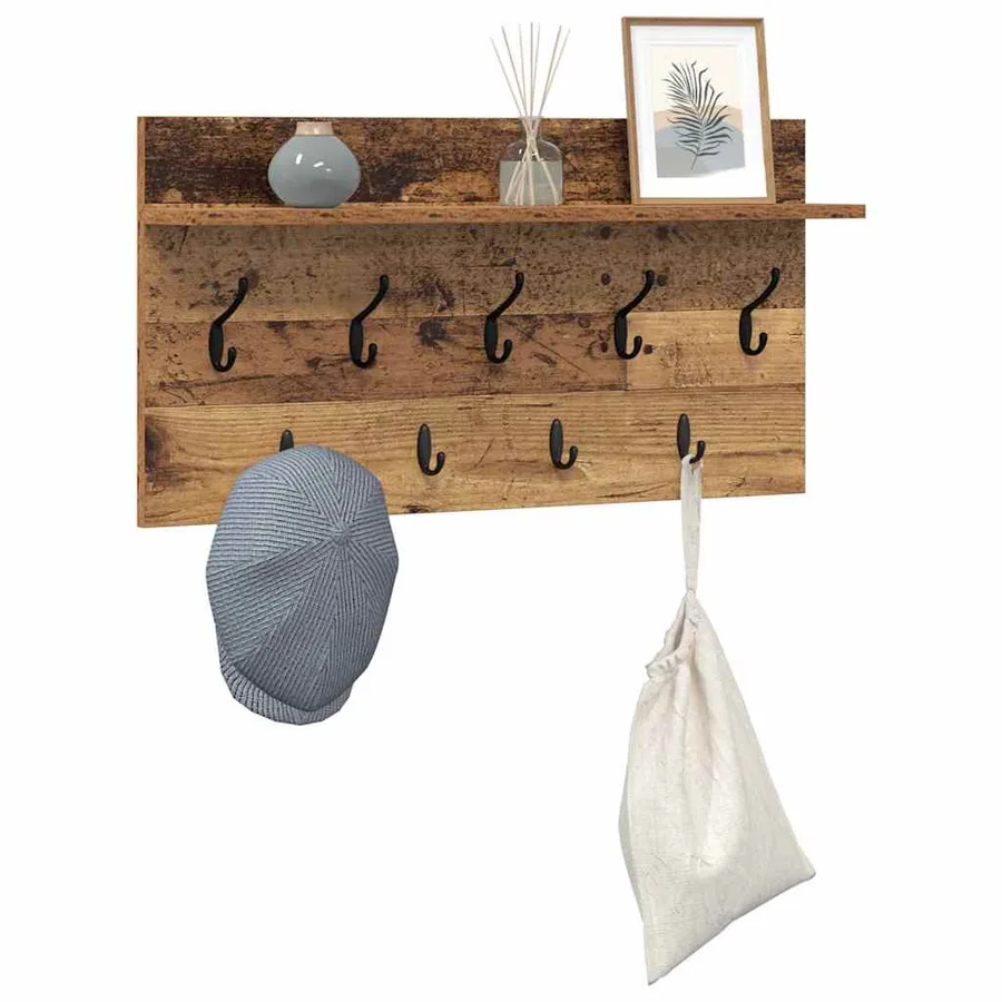 Porte-manteau mural avec étagère Bois ancien 80 x 40 x 12 cm - 3