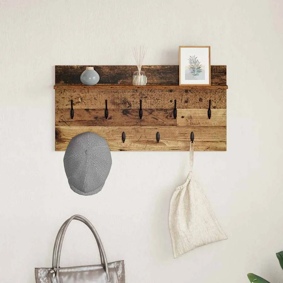 Porte-manteau mural avec étagère Bois ancien 80 x 40 x 12 cm - 4
