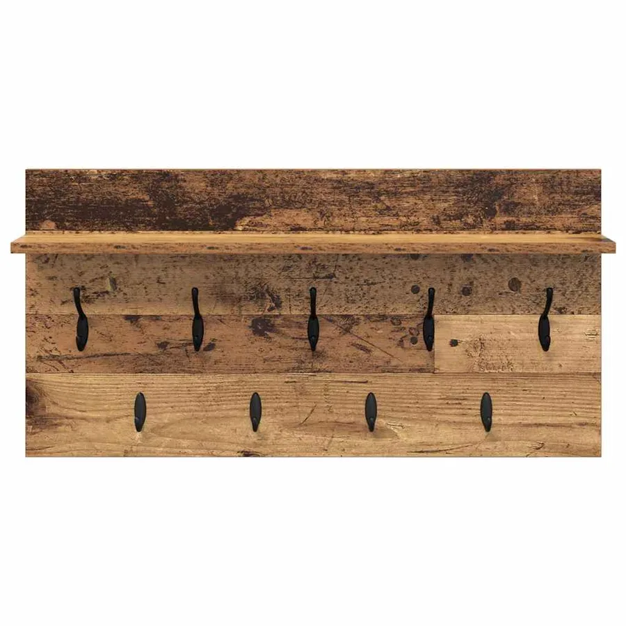 Porte-manteau mural avec étagère Bois ancien 80 x 40 x 12 cm - 5