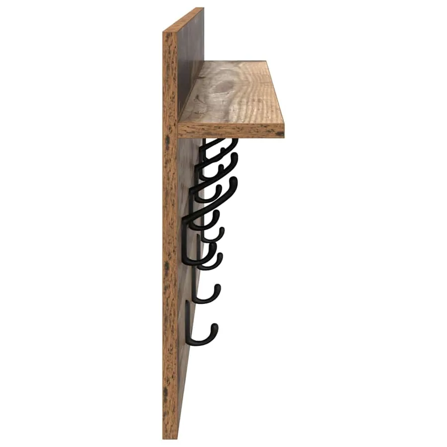 Porte-manteau mural avec étagère Bois ancien 80 x 40 x 12 cm - 6