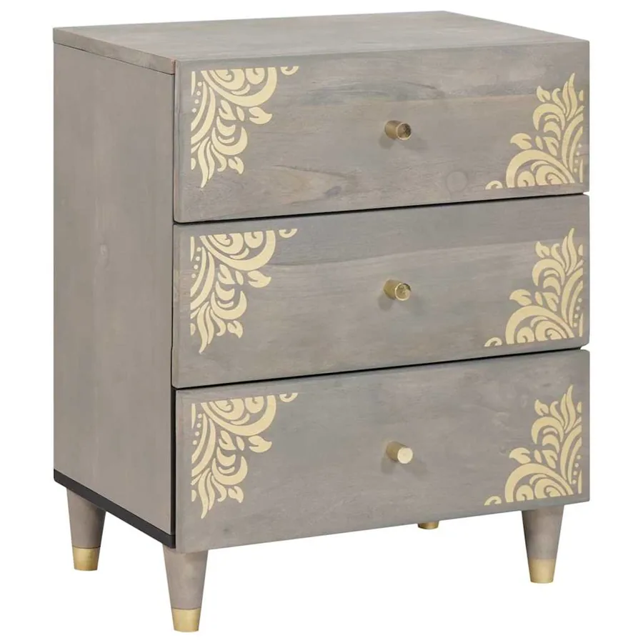 Cabinet de chevet Gris 50 x 33 x 62 cm Bois de mangue massif