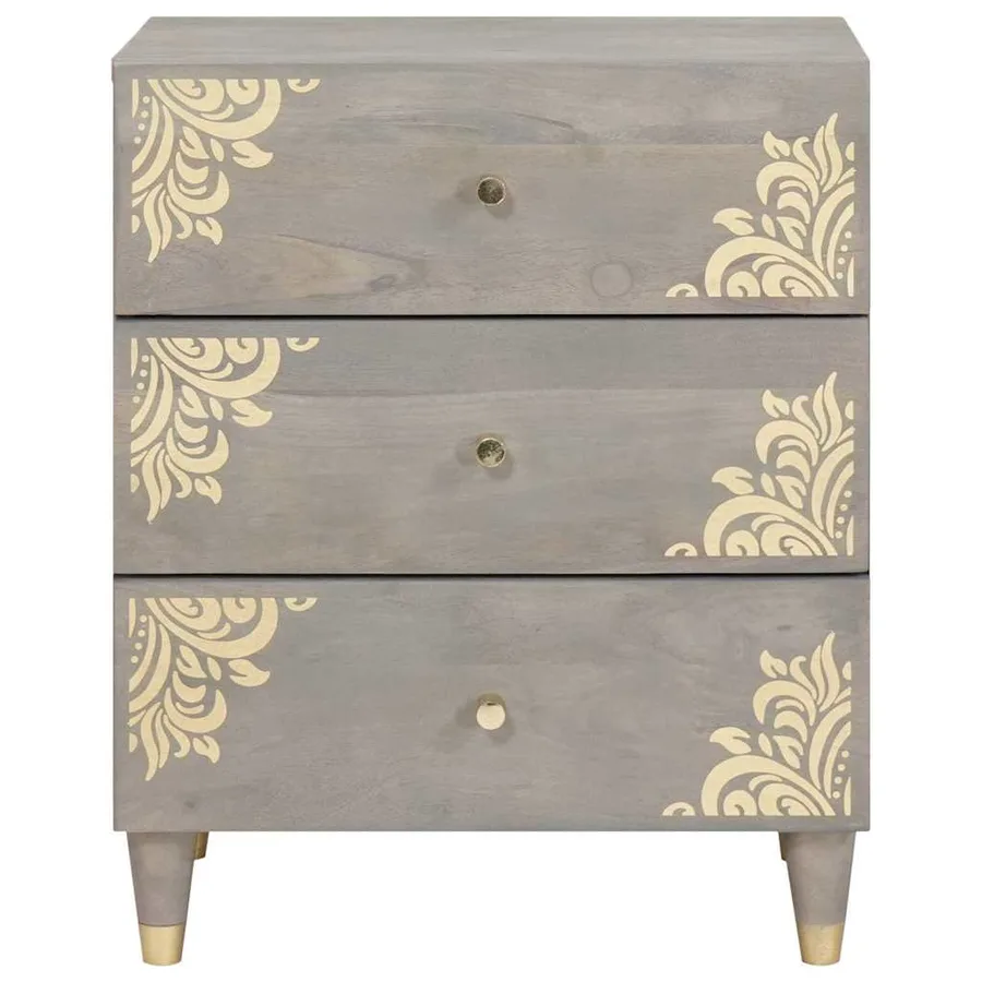 Cabinet de chevet Gris 50 x 33 x 62 cm Bois de mangue massif - 3