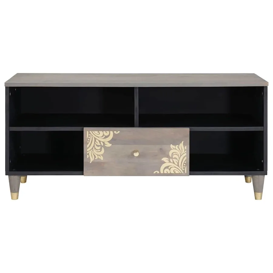 Meuble TV Gris 100 x 33 x 46 cm Bois de mangue massif - 3