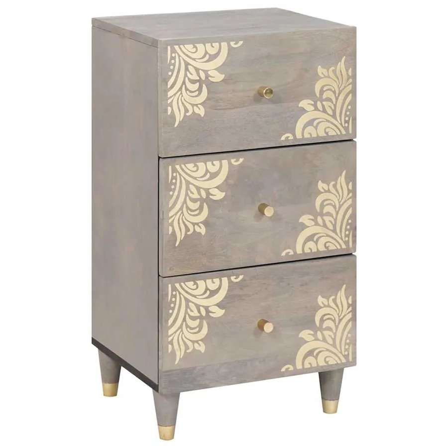 Buffet Gris et or 40 x 33 x 75 cm Bois de mangue massif