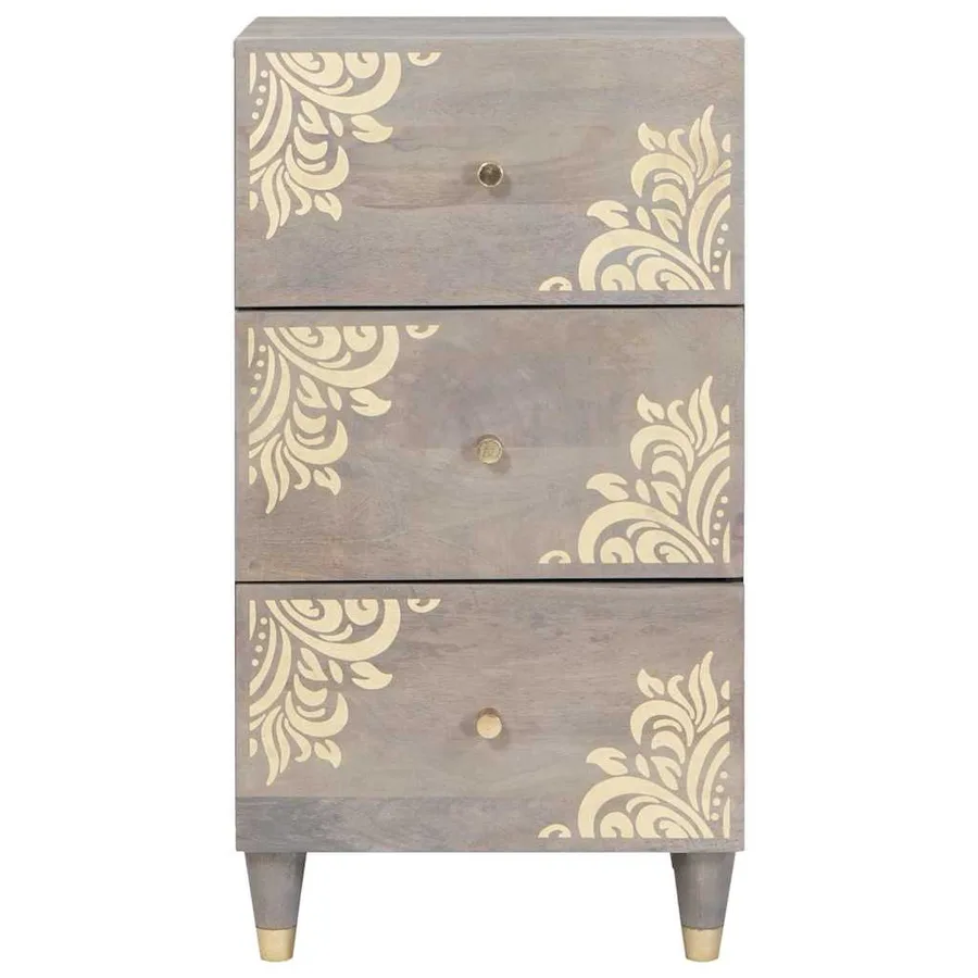 Buffet Gris et or 40 x 33 x 75 cm Bois de mangue massif - 3