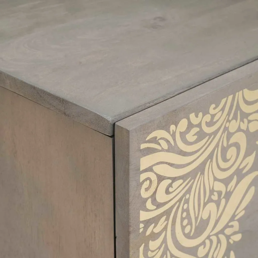 Buffet Gris et or 40 x 33 x 75 cm Bois de mangue massif - 6