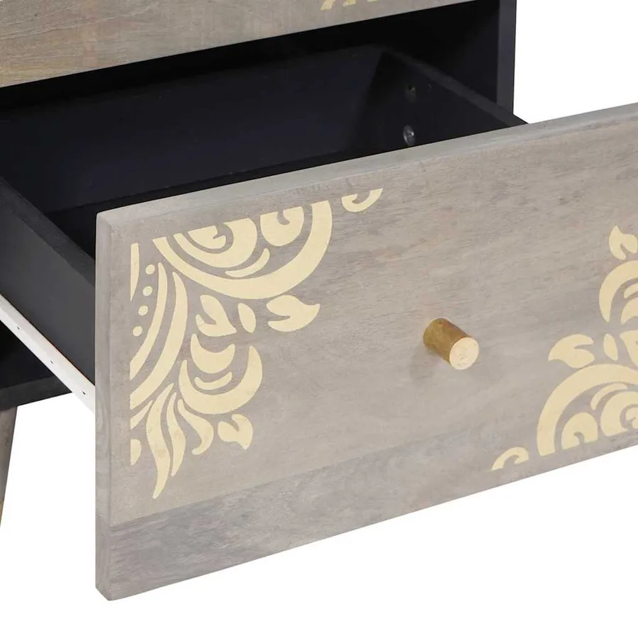 Buffet Gris et or 40 x 33 x 75 cm Bois de mangue massif - 7