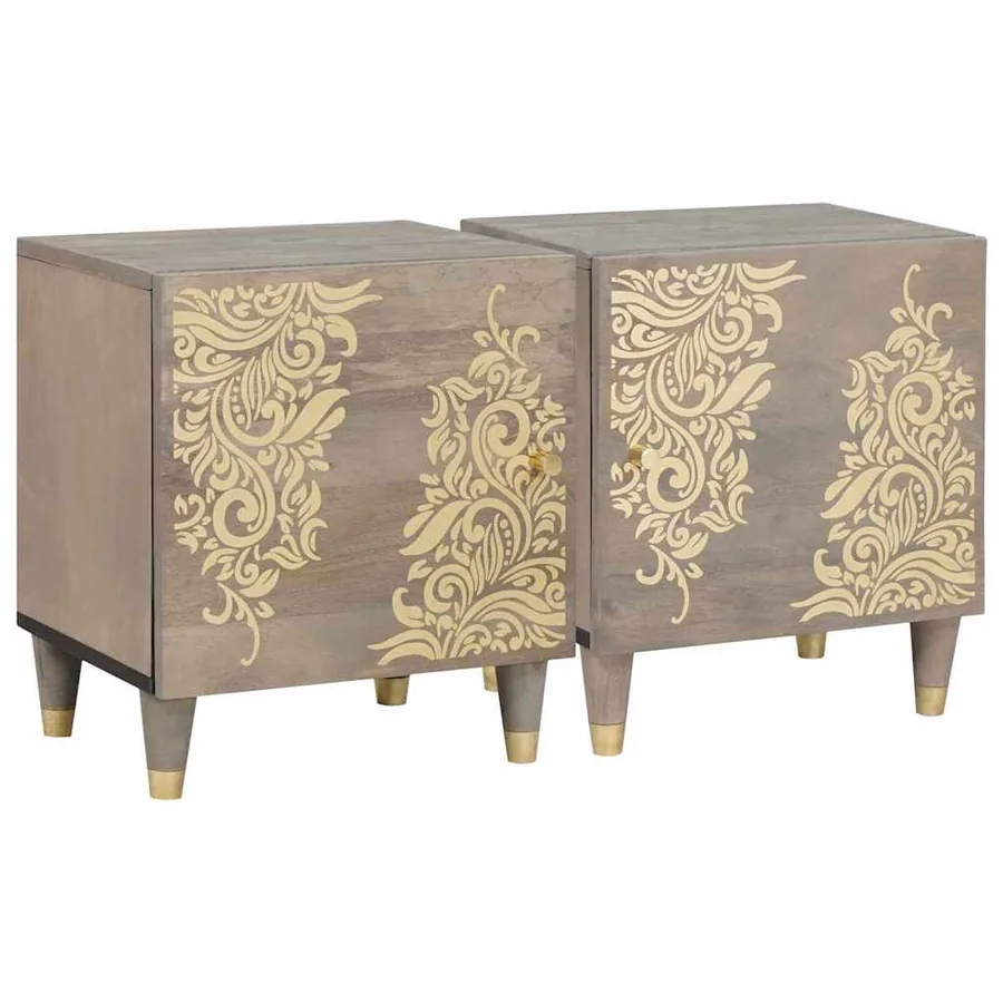 Cabinet de chevet avec porte 2 pcs Gris 40 x 33 x 46 cm
