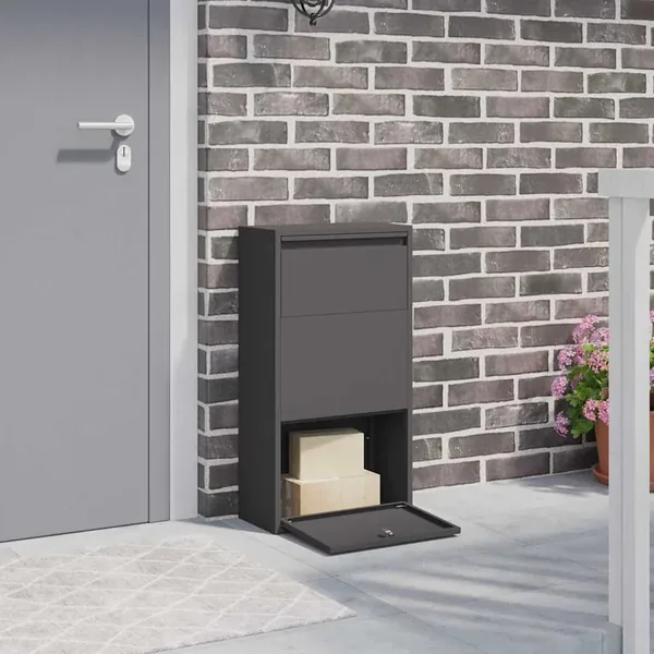 Boîte de dépôt de colis avec porte Noir 44 x 22 x 82 cm Acier