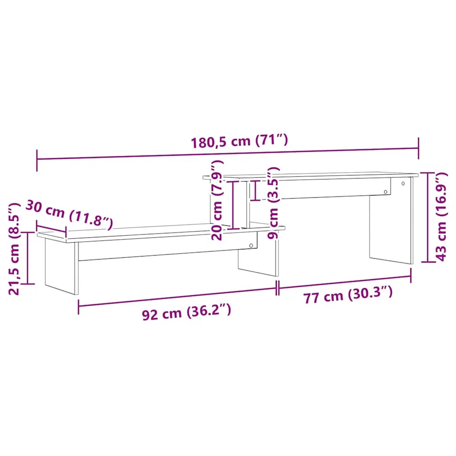 Ensemble meuble TV Montage mural Bois Ancien 180 x 30 x 43 cm - 12