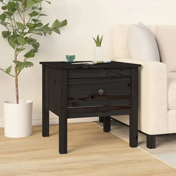 Table d'appoint Noir 50x50x49 cm Bois massif de pin