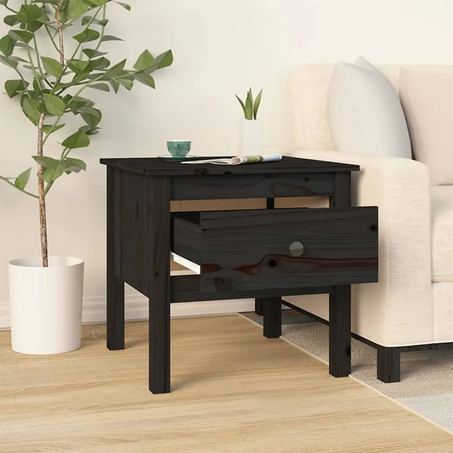 Table d'appoint Noir 50x50x49 cm Bois massif de pin - 3