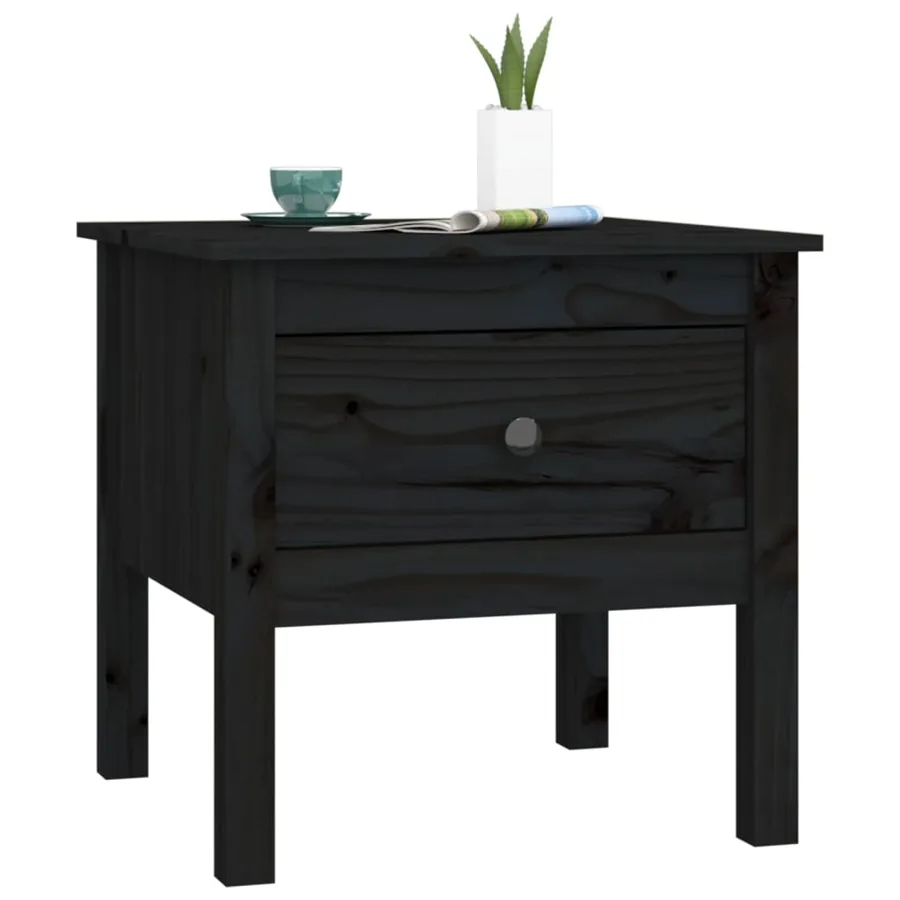 Table d'appoint Noir 50x50x49 cm Bois massif de pin - 4