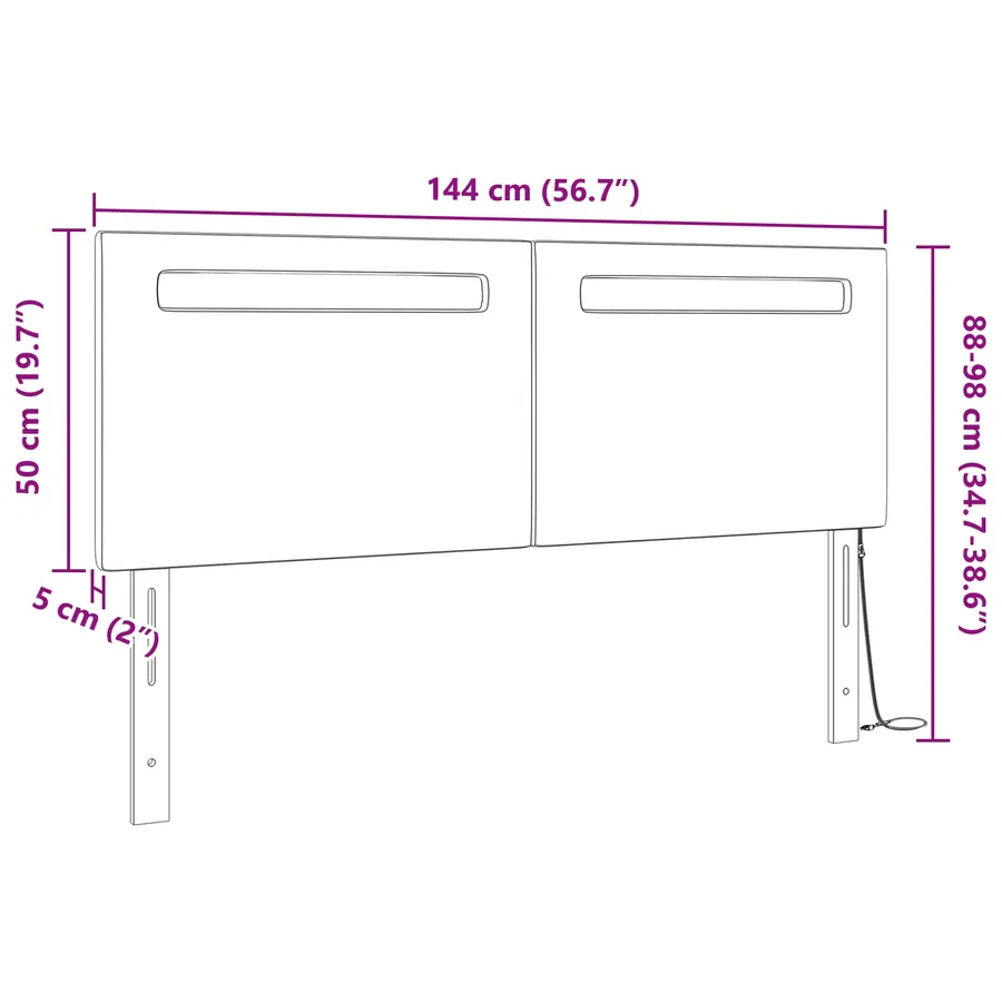 Tête de lit LED Noir 144 cm Cuir synthétique - 10