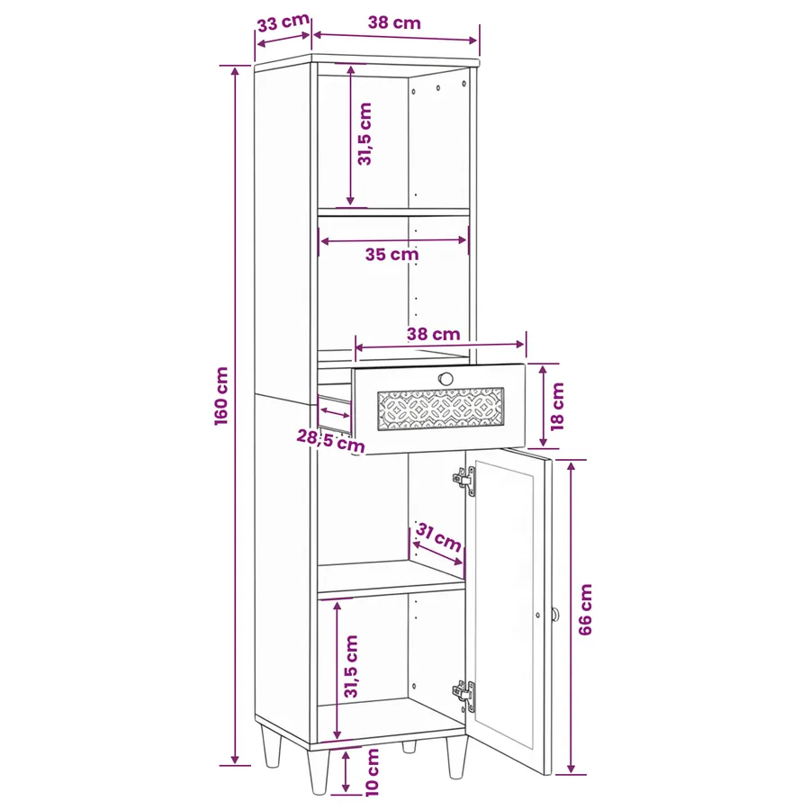 Cabinet de salle de bain Marron Clair 38 x 33 x 160 cm - 12