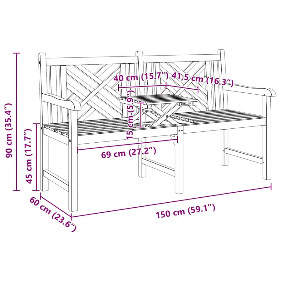 Banc de jardin 150 x 60 x 90 cm Bois de teck massif - 12