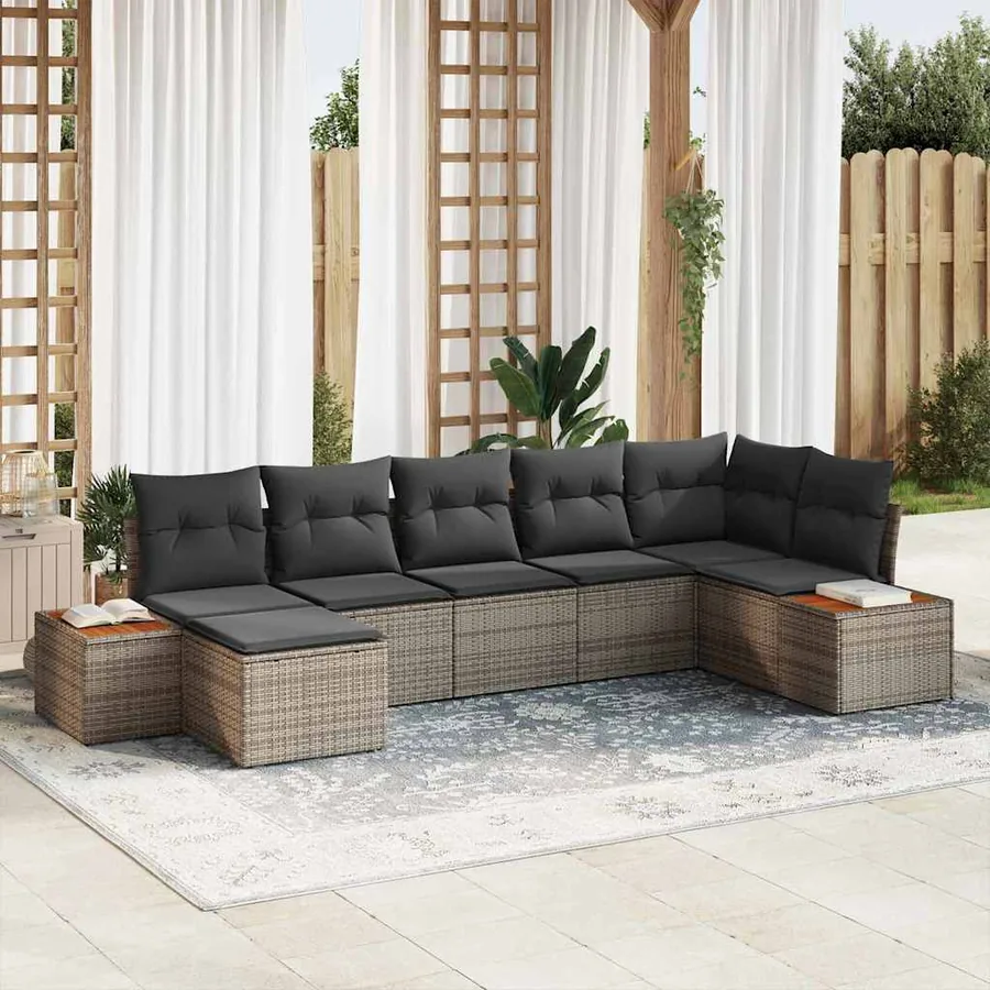 Ensemble de canapé de jardin avec coussin 8 pcs Gris Polyrotin