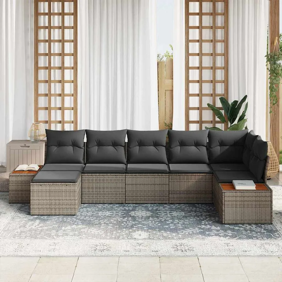 Ensemble de canapé de jardin avec coussin 8 pcs Gris Polyrotin - 3