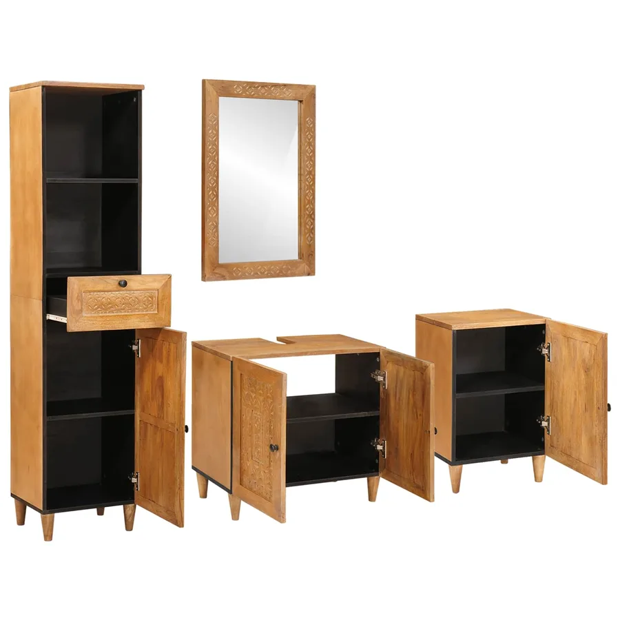 Ensemble de mobilier de salle de bain avec tiroir 4 pcs Marron - 2