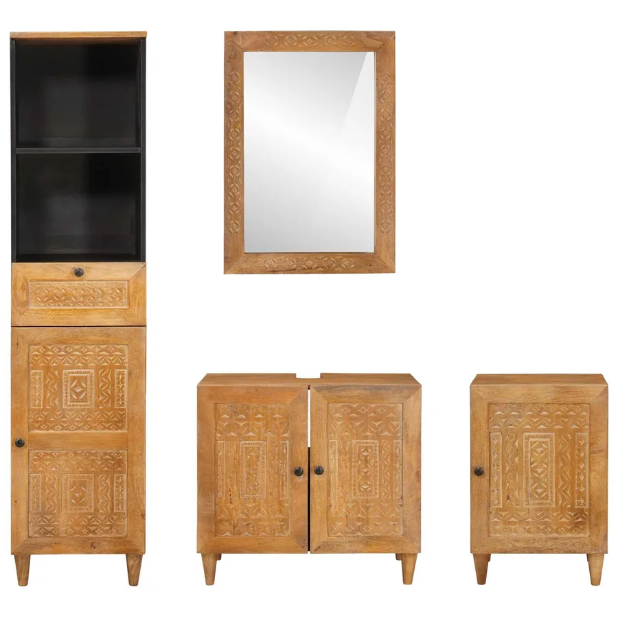 Ensemble de mobilier de salle de bain avec tiroir 4 pcs Marron - 7