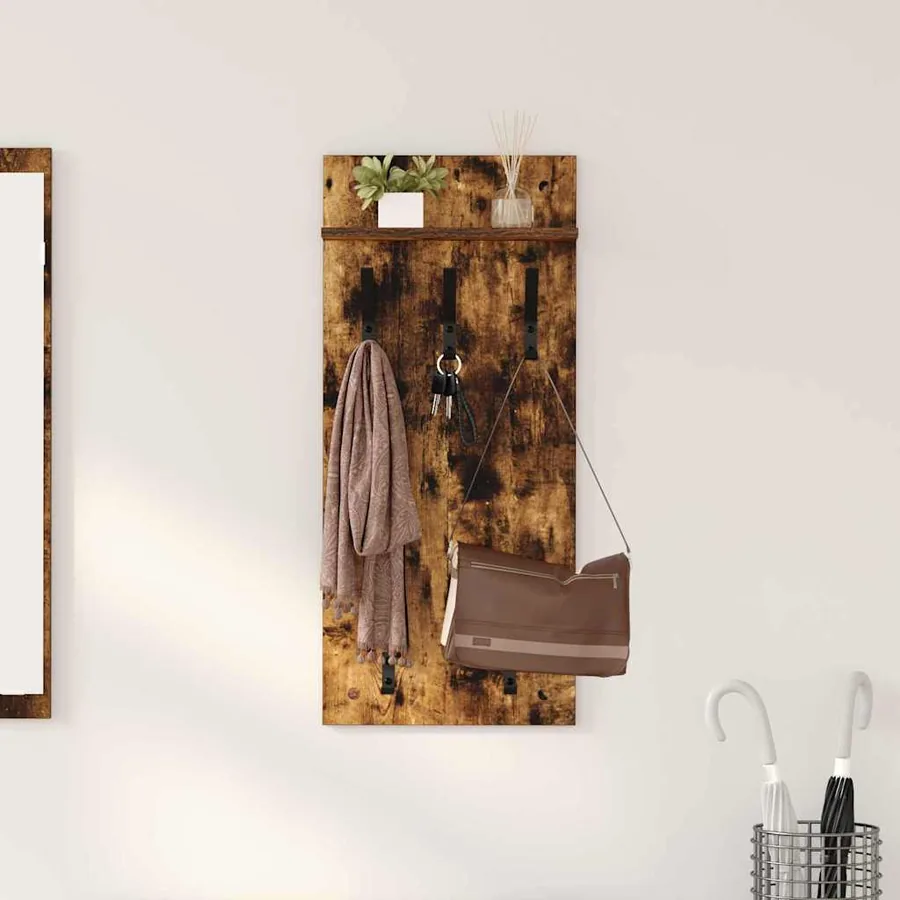 Porte-manteau mural avec étagère Chêne fumé 40 x 10 x 90 cm