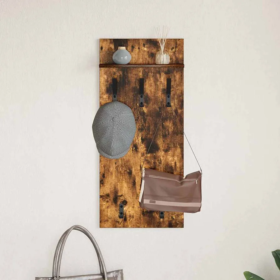 Porte-manteau mural avec étagère Chêne fumé 40 x 10 x 90 cm - 4