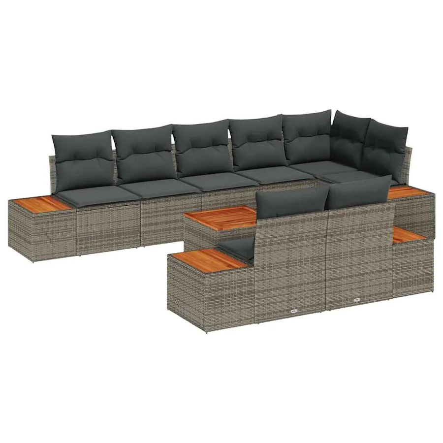 Ensemble de canapé de jardin avec coussin 8 pcs Gris Polyrotin - 2